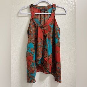 Apt 9 Womens Paisley V Neck Tank Top Multicolor Sheer Layered Lightweight Small